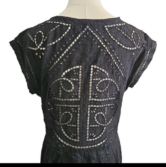 ANTHROPOLOGIE LBD Vanessa Virginia Small Embroidered Cutwork Black Eyelet Dress - Picture 7 of 14